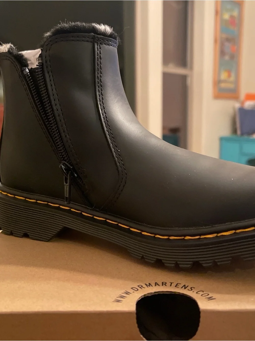 Dr. Martens Black Kids Leonore J Boots with White Polka Dots